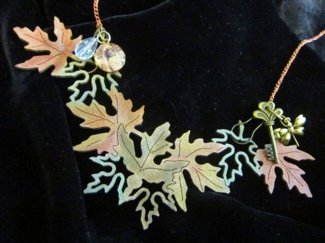 Autumn Necklace with Leaky Shed Studio chipboard
