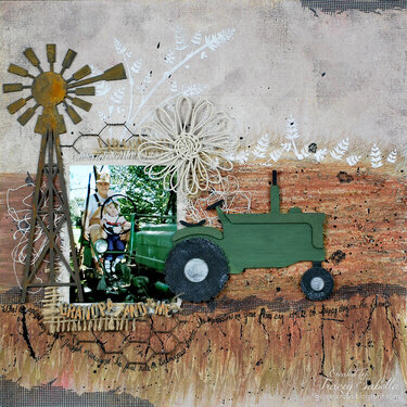 Mixed Media LO Featuring LSS Farm Chipboard by Tracey Sabella