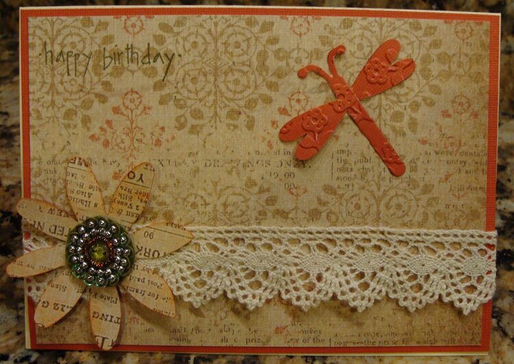 Dragonfly and Lace Birthday Card