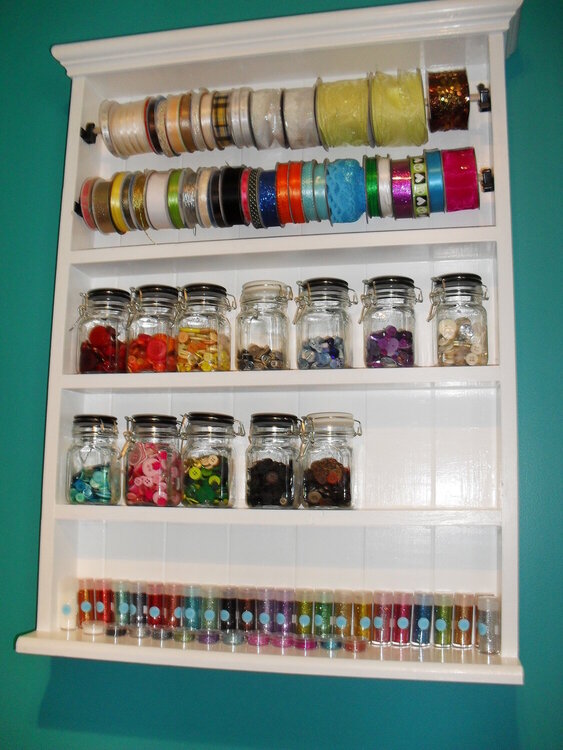 So still need 2 jars but filled it..up...My Husband Made these shelfs for me / with my design