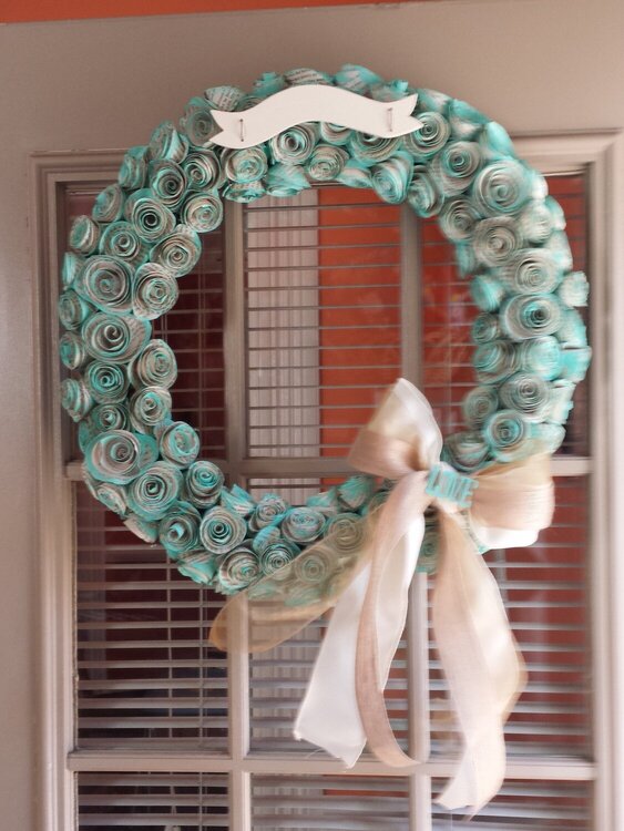 Teal Rolled Rose Wreath