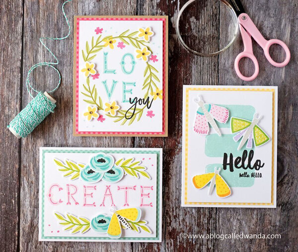 Trio of cards with new products from Right At Home STamps