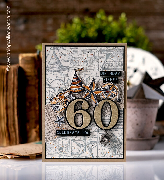 Masculine Birthday Card with Blueprint Stamps from Tim Holtz