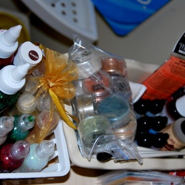 glitter and perfect pearls and mini misters and alcohol inks storage and organizer idea