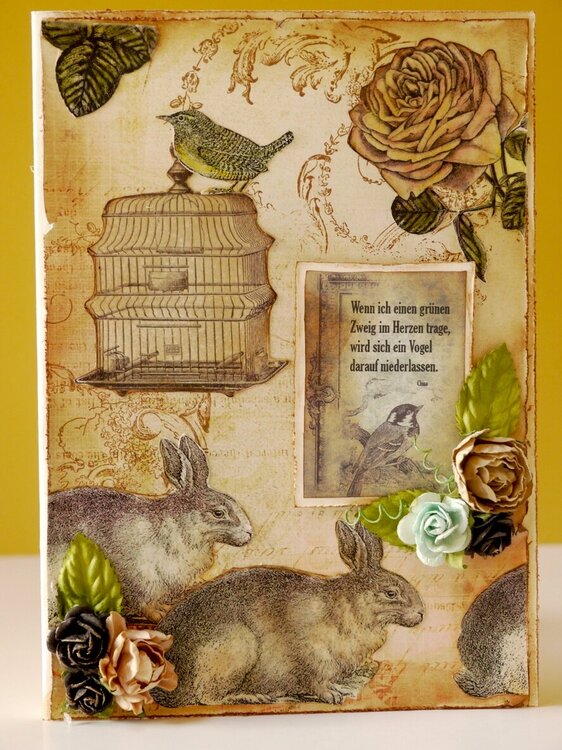 LaBlanche Wire Bird Cage, Resting Rabbit, Rose Blossom