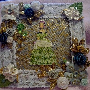 Sage and Blue Victorian Woman Card Topper