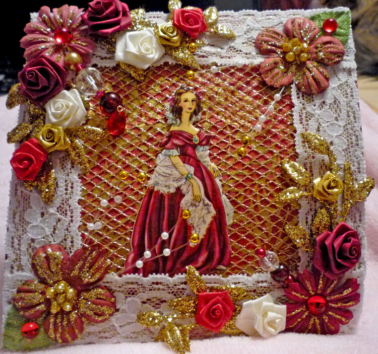 Red and Gold Victorian Woman Card Topper