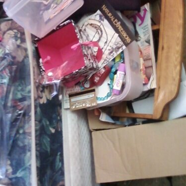 Here is a box of crafting goodies next to my bed.