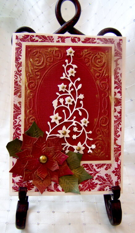 Gold Embossed Christmas Tree &amp; Poinsettia Card (Outside)