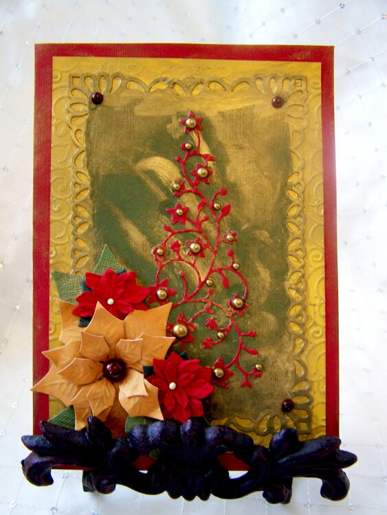 Gold Embossed Red Christmas Tree Card (Outside)