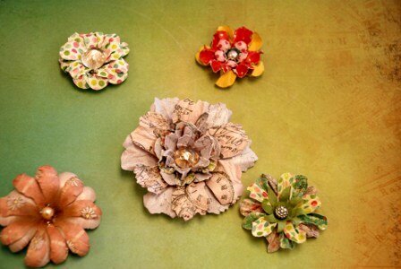 Hand made paper flowers wth startch