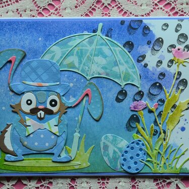 Oliver Rabbit with Ryn Raindrop Stamped Background