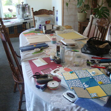 my messy messy dining room table!  after easter cards and other projects