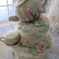 Crochet Tea pot& cup 2 tier Cake box
