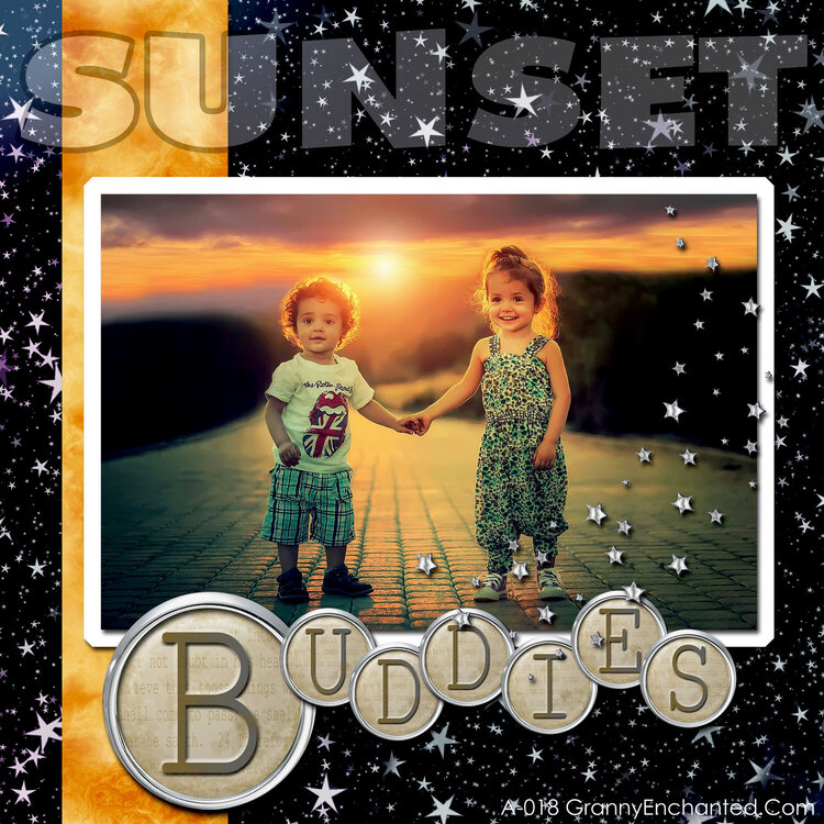 A-018 Sunset Buddies Digital Scrapbook Page Layout