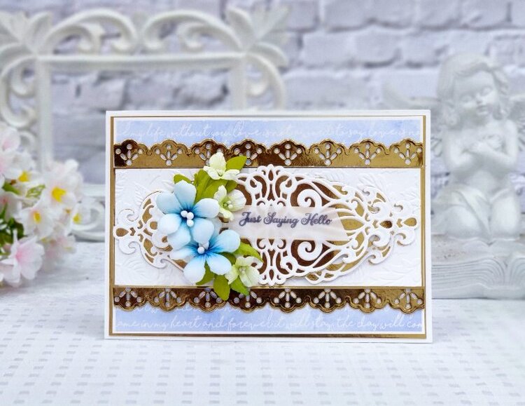 BLUE FLOWERS ON GOLD CARD