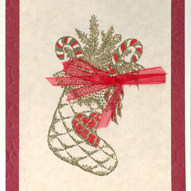 PSX Christmas stocking stamp, hand colored &amp; embossed in gold