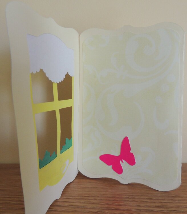 window box tri-fold card showing inside, the butterfly part open up for your message