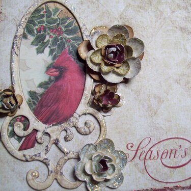 close up Seasons Greetings cardinal