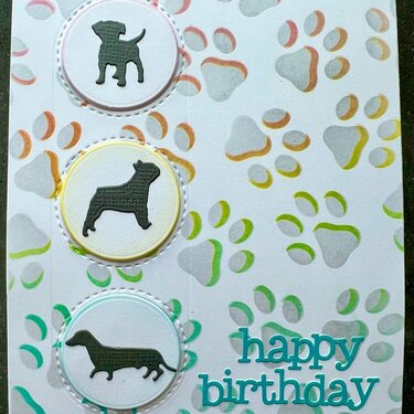 Rainbow paw print birthday card 