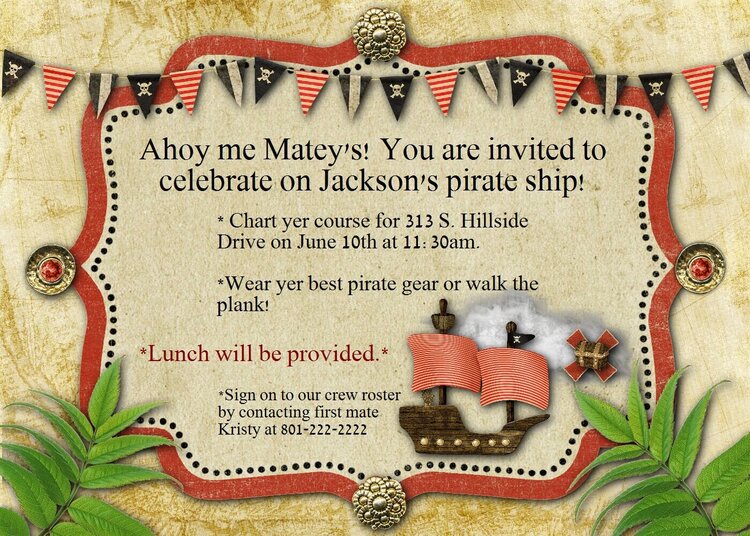 Fun Pirate birthday invitation