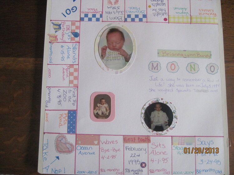 A Monopoly of baby&#039;s First Year  Pg1 of a 2pg 12x12  layout