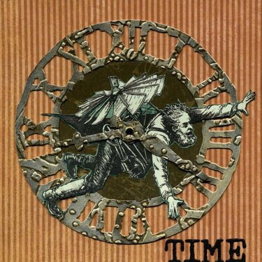 Weathered Clock with Steampunk Flying Man