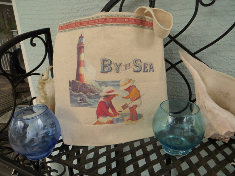 By the Sea canvas tote