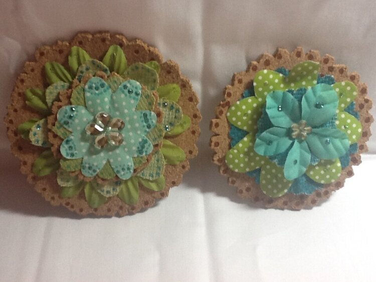 Cork and needlepoint fabric flowers