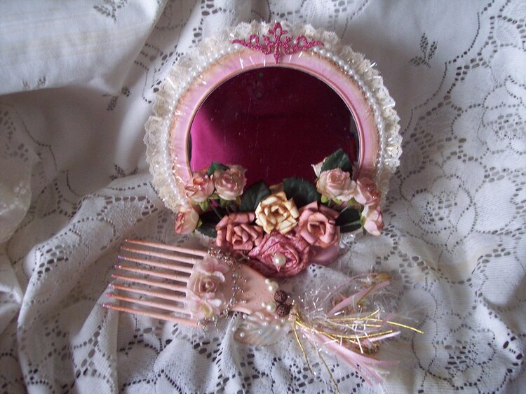 Shabby Chic Rose Set**Altered Mirror and Comb