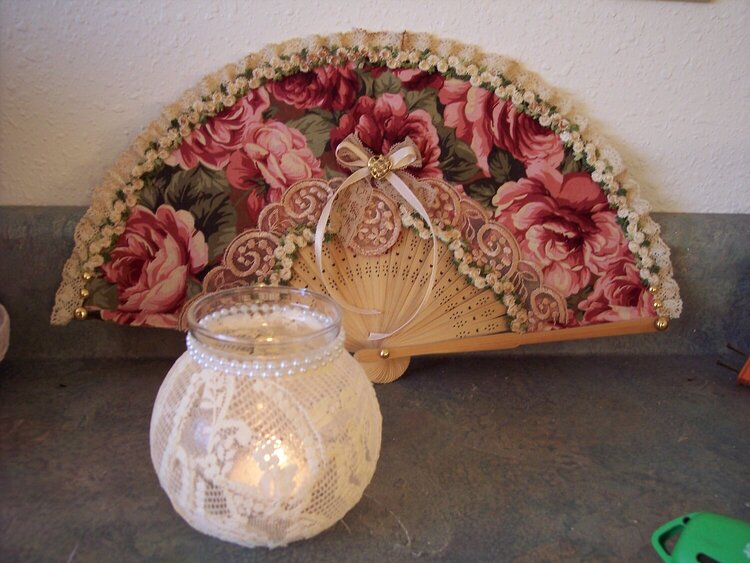 Shabby Victorian Chic**Altered Candle Jar and Fan