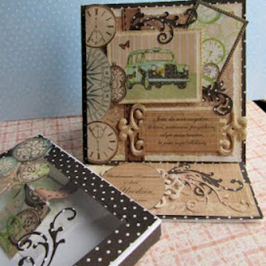 Men&#039;s card with the car and clocks