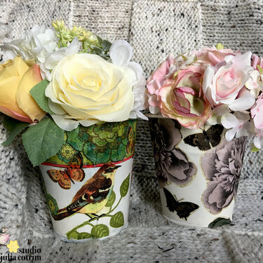 {decoupage on plant pot holders}