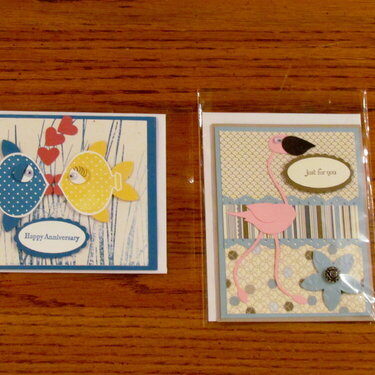 2 Cards - Anniversary Kissing Fish, For You Ostrich