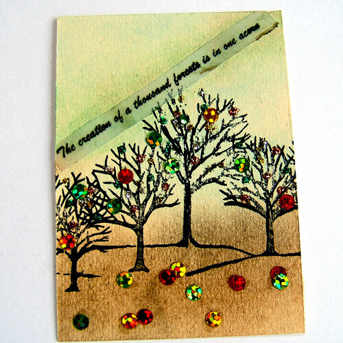 A forest from an acorn atc aceo mixed media collage card