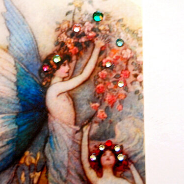 blue fairies in a garden Swarovski crystals art card
