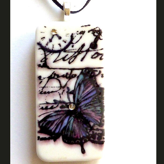 Beautiful butterfly recycled domino pendant