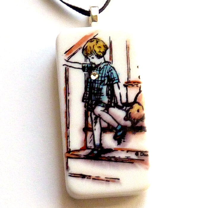 Christopher Robin and Pooh domino pendant