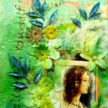 Renaissance beauty in green flower paper lay out