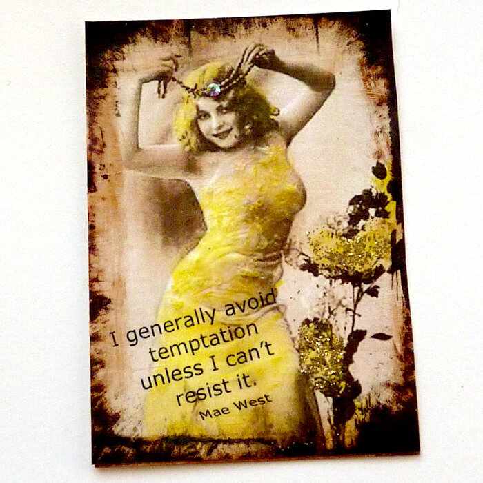 Mae West art card Resist Temptation funny