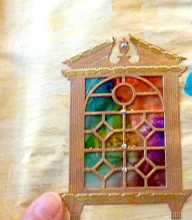 Stained glass window embellishment made with spellbinders die cut