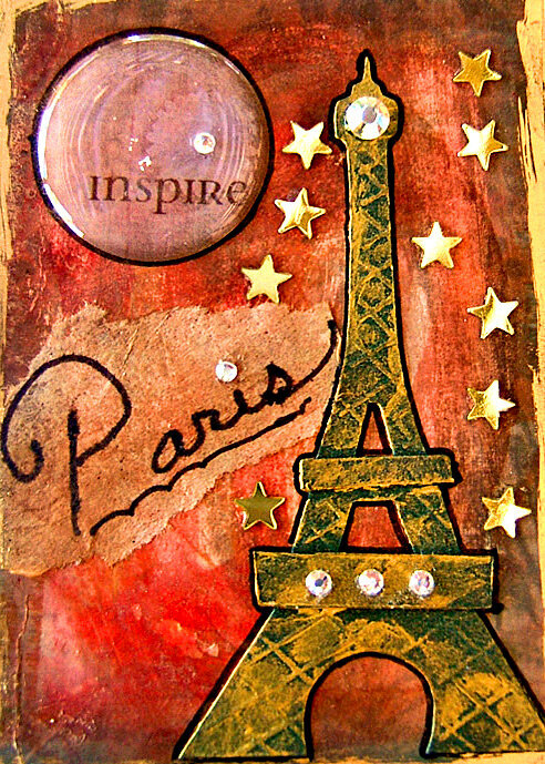 Paris, art trading card , aceo mixed media