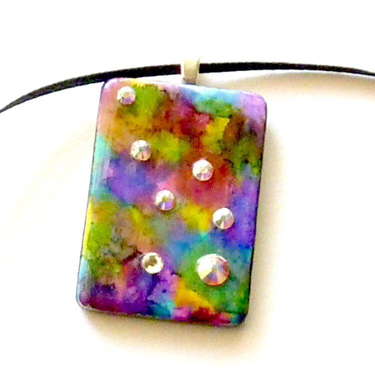rainbow recycled game tile pendant