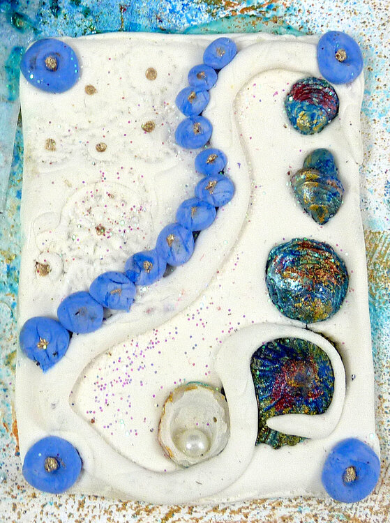 Sea shell art card made with paper clay