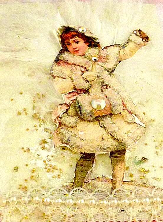 Snow girl mixed media collage art trading card