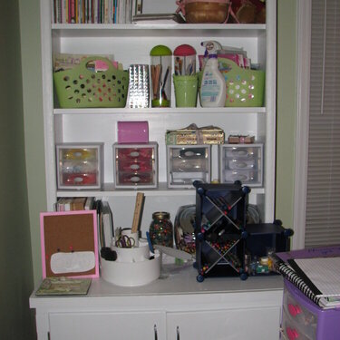 White shelf/cabinet that I moved from my living room to my scraproom