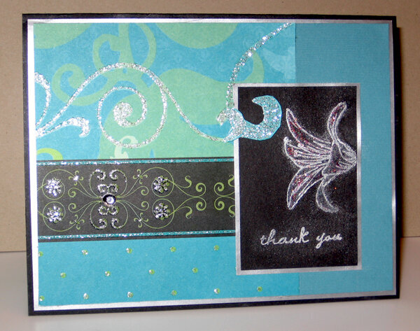 Blue, green and black thank you card