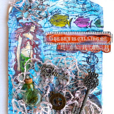 Graphic 45 &quot;By the Sea&quot; Mixed Media Tag featuring Faber Castell Design Memory Craft Gelatos