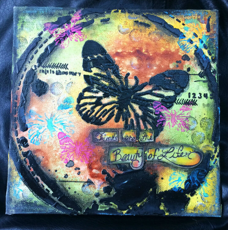 &quot;Friends are the Beauty of Life&quot; Mixed Media Canvas featuring The Crafter&#039;s Workshop &quot;Butterfly Collage&quot;