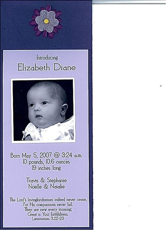 Elizabeth Birth Announcement